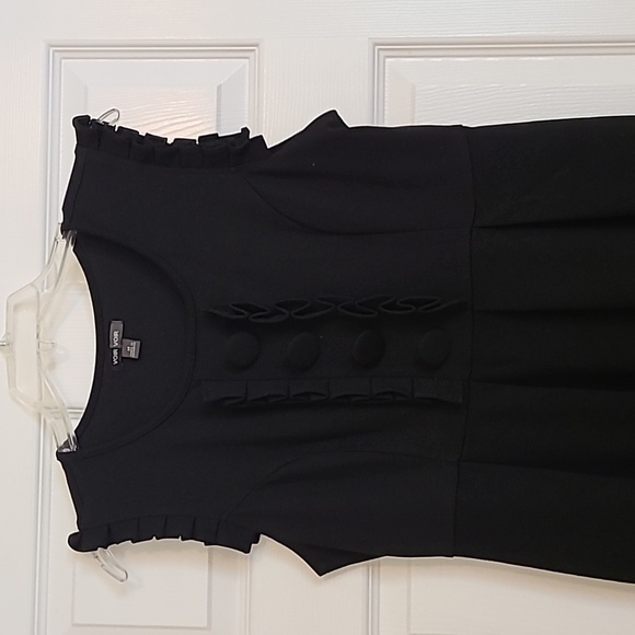 LBD Black Shift Dress with Ruffle Details - Picture 2 of 9